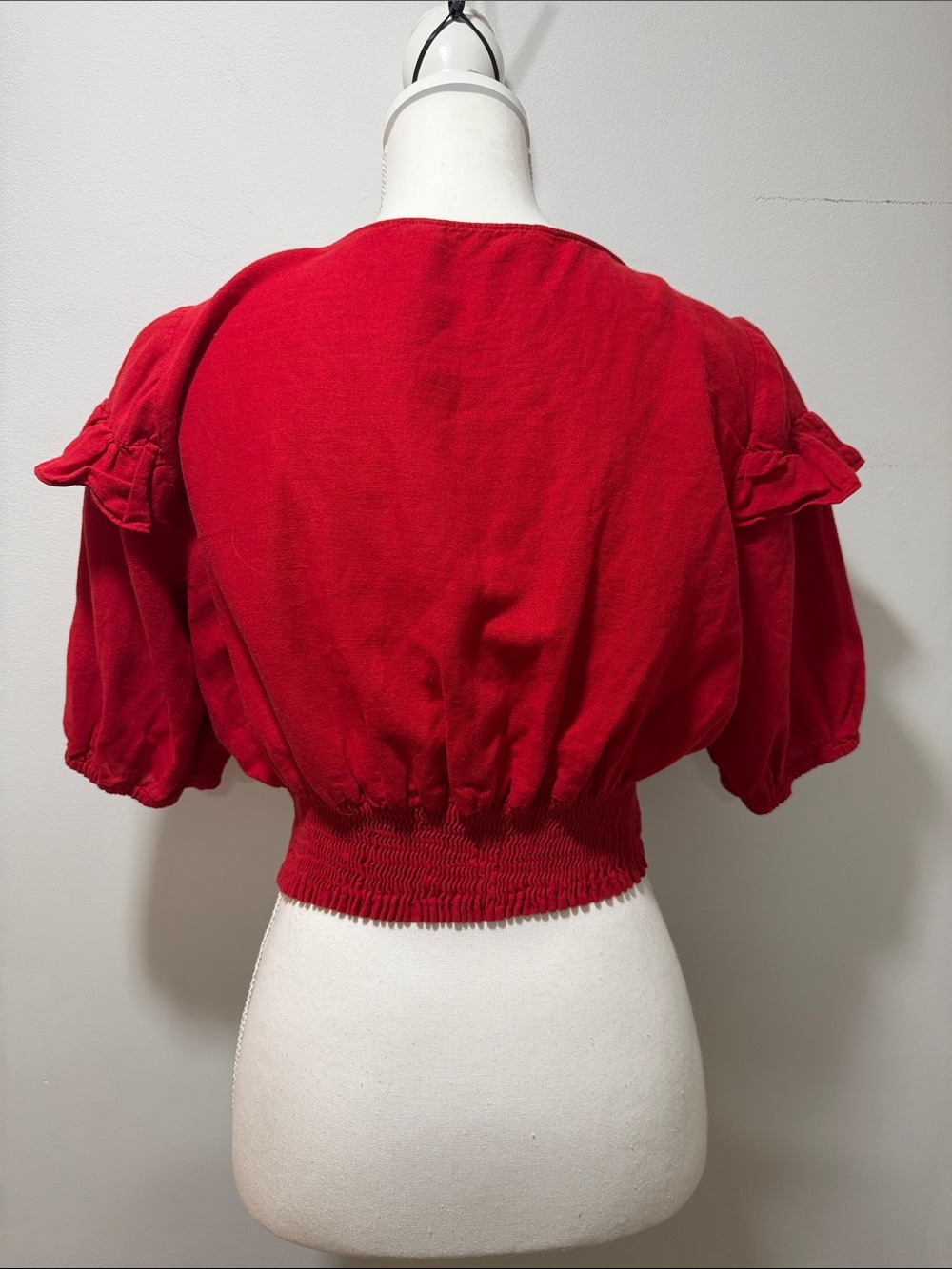 Zara Ruffle Crop Puff Sleeve Blouse M Linen Top July 4th Festival Boho Fairy - Picture 3 of 8